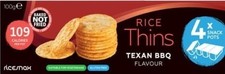 Ricesnax Texan BBQ Flavour Rice Thins 100g x 12 Packs  Delicious And Tasty