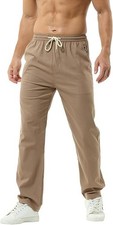 Size 34-35w (M) | Hoerev Men's Casual Linen Beach Trousers Pants Brown NW3/AB114
