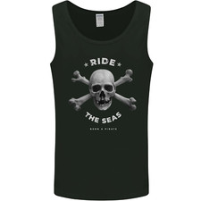 Ride the Seas Jolly Roger Skull Pirates Sailing Mens Vest Tank Top