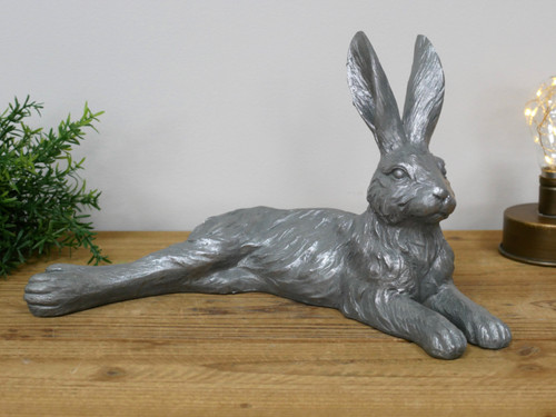 Large silver laying hare - silver,