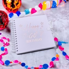 60th Birthday Present White Scrapbook, Guest Book, Photo album Rose Gold Script