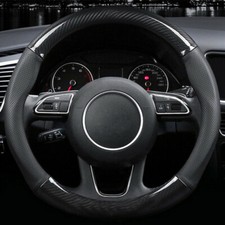 Universal Carbon Fiber Non-Slip Car Steering Wheel Cover 15" 38CM PU Leather Car