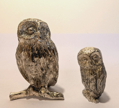 Vintage owl figurines silvered - figurines,
