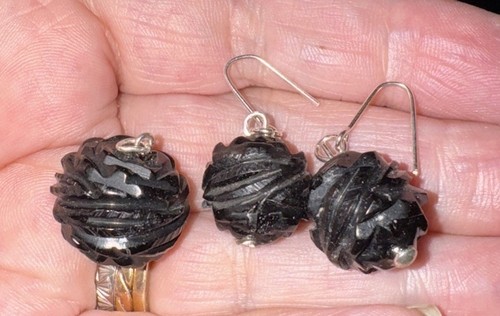 Victorian whitby jet earrings - victorian,