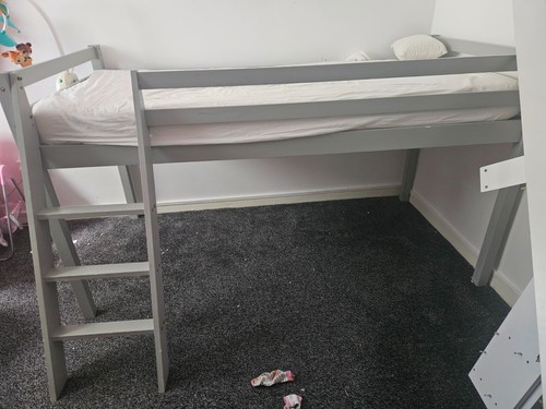 Single mid bunk bed - used, grey