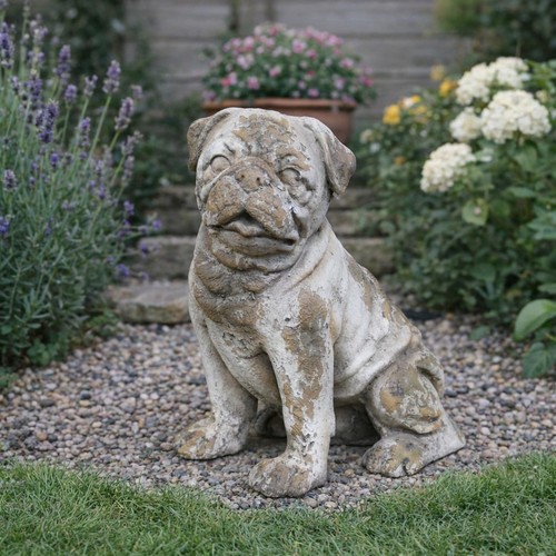 Weathered stone pug - stone, statue