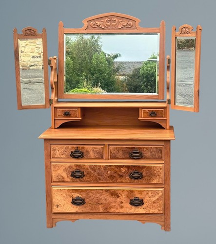 Edwardian walnut triple mirror - edwardian,