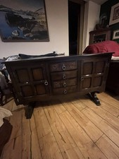 Vintage Priory Style Wooden Sideboard Cupboard Drawers Solid Wood, Retro Antique