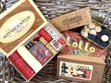 Joblot Collection Of Vintage Games Crib, Lotto, Chess, Draughts, Dice & Counters