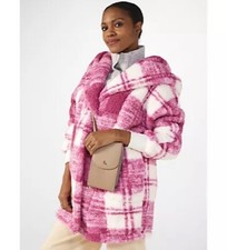 Cozee Home Oversized Hooded Coatigan Pink Check Size Small / Medium