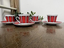 Set of 4 Winterling Bavaria Cups & Saucers – Red and White Retro Pattern