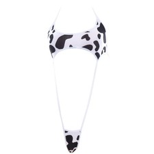 Women Anime Milk Cow Print Lingerie Bodysuit Sexy Halter Backless Micro Jumpsuit