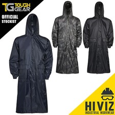 Mens Waterproof Coat Hooded PVC Long Length Rain Coat Dog Walking Hike Camping