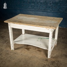 Coffee Table, Small Rustic 18th C Pine Table with Distressed White Paint Finish