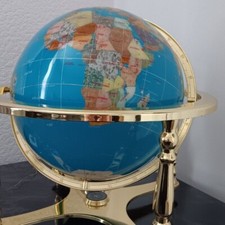 Vintage Rare Large Semi Precious Gemstone Decorative World Globe