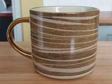 M&S Glitzy Gold/Biege Large  Stripe Bone China Coffee Mug. 5071/2301