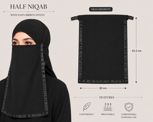 Black half niqab with satin - with,