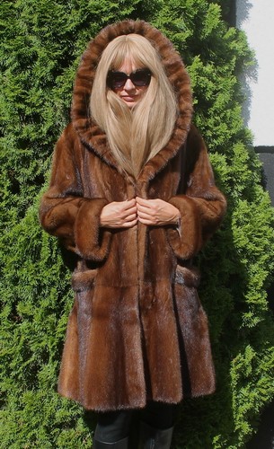 Natural saga mink fur - natural, coat