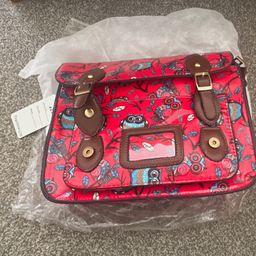 Red owl animal print satchel - print,