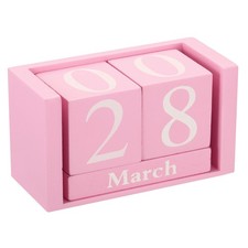 Vintage Wood Block Perpetual Calendar Reusable Wooden Blocks 3.7" Pink