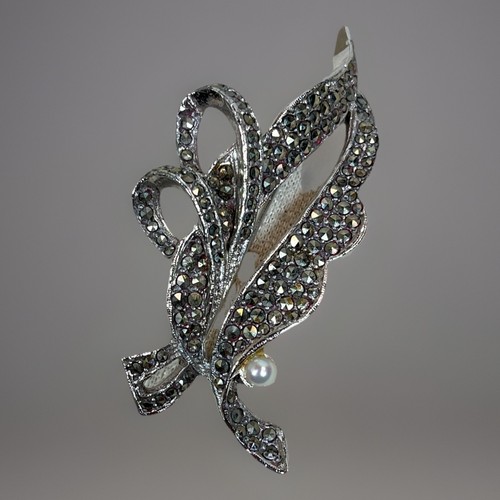 Vintage marcasite brooch pearl - vintage,