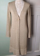 Wallis Beige Thin Knit Long V-Neck Cardigan - Size 10 (EU 38)