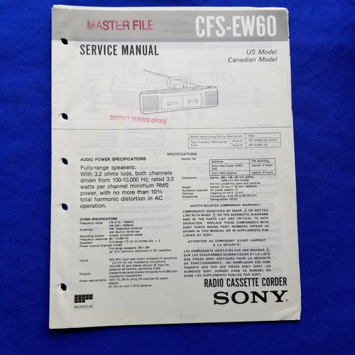 Sony cfs ew60 service - cfs-ew60, manual
