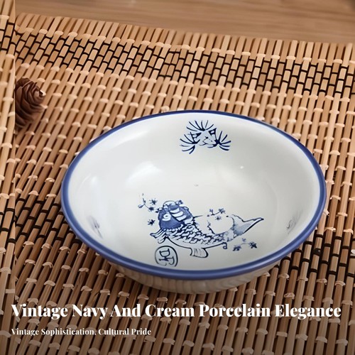 Navy cream porcelain bowl - navy, &