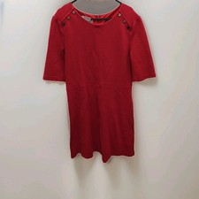 Hobbs red, textured shift dress featuring gold-tone decorative buttons, UK 14