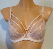 Boux Avenue Harper Bra Blush Lace Size 32E Plunge Balcony Caged Strapping New