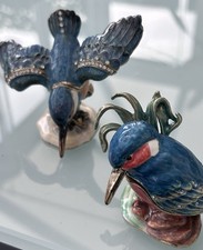 Vintage Enamel Jewelled Kingfisher Trinket Boxes