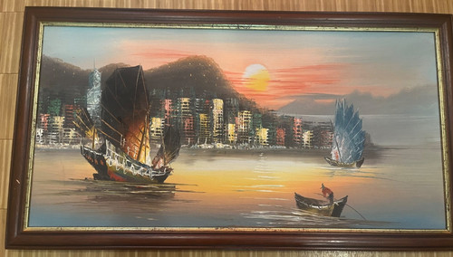 Colourful unsigned framed oil