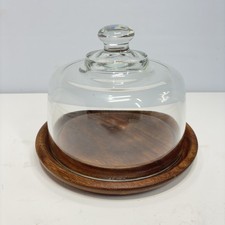 Glass Cloche 6" Dome 8" Vintage Teakwood Signed Base DARTINGTON Food Cover