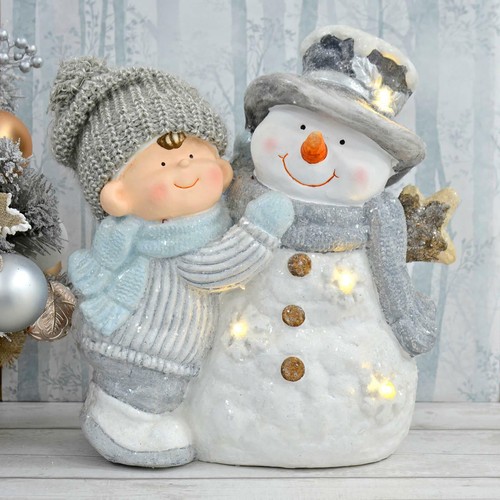 Ceramic light snowman 37cm - light, up