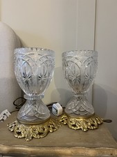 Vintage Boudoir Accent Crystal table lamps with ornate base PAIR - unique decor