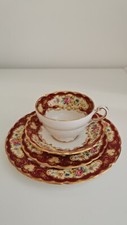 Paragon Pompadour Red Tea Cup Saucer Trio With Salad Plate 