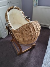 Beautiful Mothercare Wicker Moses Basket And Rocking Stand with Liner & Mattress