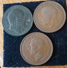 Edward V11 1905. HALF PENNY. GEORGE V 1927 AND GEORGE V1 1950.   ALL 3 COINS