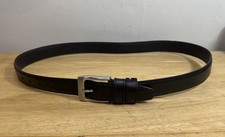 Vintage Thick Black 100% Leather Belt Steel Buckle Made in India 36-42” Waist