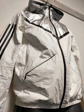 PU coated track jacket hooded white and shiny silver adidas neo windproof