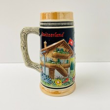 Rare - Stunning Vintage Hand Painted German Beer Stein Swiss Alpine Horn Blower
