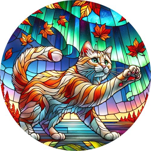 Stained glass cat aurora wall - cat,