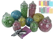 Large Plastic Sweet Jars x10, 3 Scoops, 100 Bags Candy Buffet Kit Wedding Party