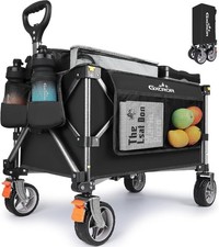 Folding Trolley Cart 100L Collapsible Wagon 13cm Wheels with Pockets Black