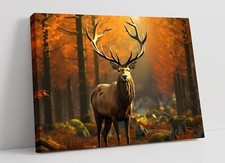 BEAUTIFUL STAG IN ORANGE FOREST DEEP FRAMED CANVAS WALL ART PICTURE PRINT