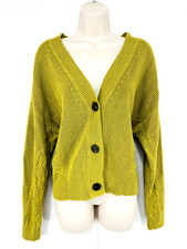 JIGSAW Lime Green Soft Thin Knit WOOL COTTON Women's Boho Cardigan UK 12 14 M