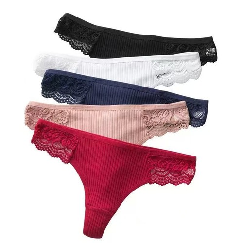 Ladies cotton thongs lace - cotton,