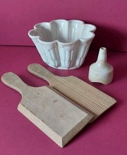 Vintage Shelly Ceramic Jelly Mould, Ceramic Pie Funnel & Wooden Butter Pats