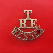 Territorial Royal Engineers T RE WESSEX Shoulder Title Rare White Metal Version