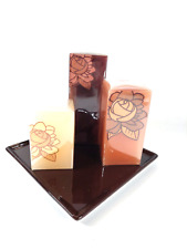 3 BNIB Retired AVON Square Pillar Candles With Square Brown TrayDish
